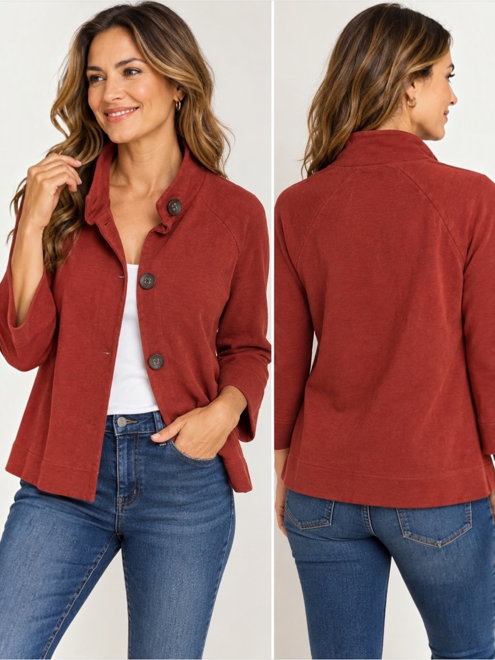 Banana Republic Women’s M Rust Funnel Neck Stretch Cotton Button Jacket